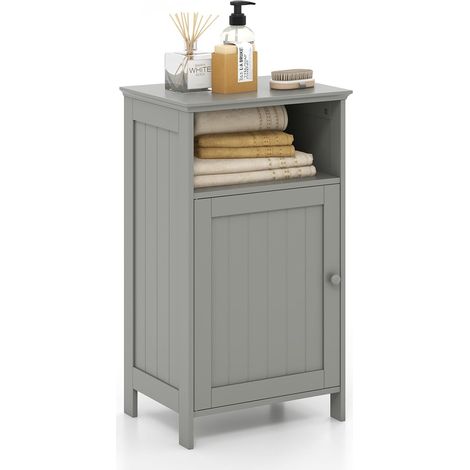 COSTWAY Armadio per Bagno, Mobile Multifunzionale con Anta Singola e Mensola Regolabile, Organizer Moderno di Legno, Tavolino per Casa Salone Camera da Letto Ufficio (Grigio) (1/5)
