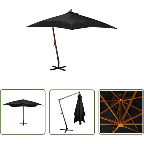 Parasol suspendu - Parasol déporté Parasol de Jardin avec mât Noir 3x3 m Bois de sapin massif BV181799 - BonneVie (1/5)