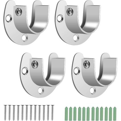 4pcs 28mm Wardrobe Rail Support Stainless Steel Closet Hanging Rail Support for Clothes Rail Pillar, Wardrobe, Closet, Shower Curtain Rod (1/5)