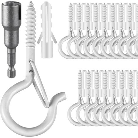 24 ganchos Q, ganchos de rosca para guirnaldas de luces exteriores para colgar coronas navideñas, con manguitos divididos, color blanco. (1/5)