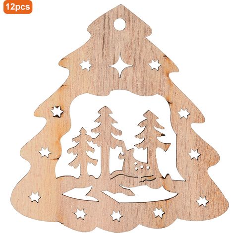12 décorations de Noël à suspendre en bois - Père Noël, bonhomme de neige, ange - Ornements DIY pour sapin, mariage - Lot de 12 pièces (1/5)