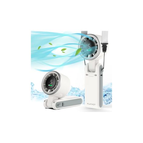 Ventilateur turbo portable pliable à main, 5 vitesses réglables, chargement USB, avec cordon rouge (1/5)