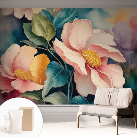 Tapete Vliestapete mit Kleber - Wanddekoration Wohnzimmer - Tapete Schlafzimmer Blumeneleganz 312x219 cm (1/5)