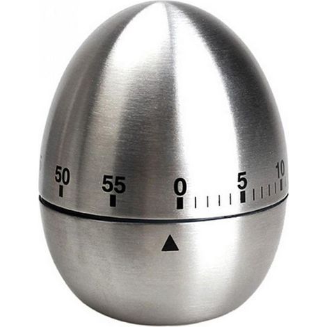 Minuteur de cuisine en acier inoxydable en forme d'œuf avec alarme rotative mécanique et compte à rebours de 60 minutes, idéal pour la cuisson. (1/5)