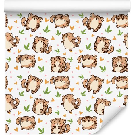 Carta da parati leopardata bianca e beige per soggiorno e camera da letto 50x1000 cm (1/5)