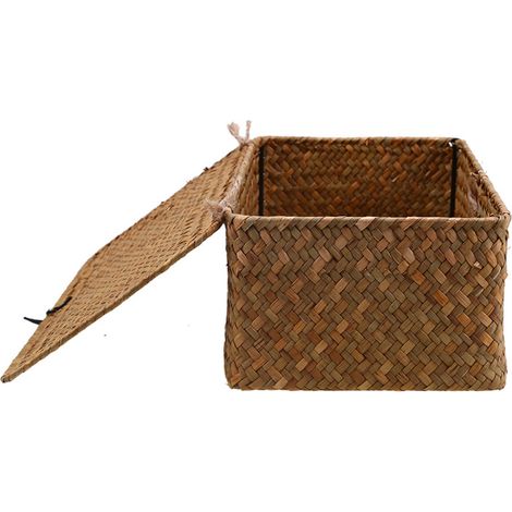 Boîte de rangement avec couvercle, KkvoGmle, rectangulaire, motif algues, 23 x 13 x 8 cm, marron (1/5)