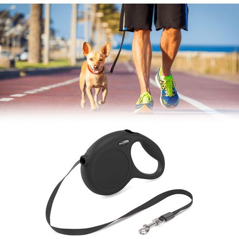 Laisse rétractable pour chien et chat, longe robuste avec système de freinage rapide, poignée ergonomique pour promenades en toute sécurité, idéale pour petits et moyens animaux, noir