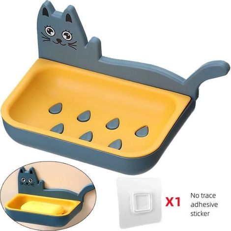 (Dunkelblau, Gelb (Katze)) Seifenschale – Nicht spezifiziert – Doppellagig – Wandklebend – Schnellablauf – Multifunktional (1/4)