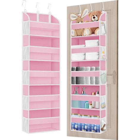Verbesserter Aufbewahrungsorganisator über der Tür für Schlafzimmer mit 3 Metallhaken, multifunktionalen Badezimmer-Organizern und 5 Aufbewahrungstaschen, 10 Netztaschen, Rosa (1/5)