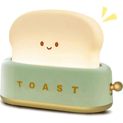 Veilleuse pour enfants, lampe de chevet LED en forme de grille-pain, veilleuse bébé, veilleuse rechargeable USB, veilleuse bébé à intensité variable, lampe avec minuterie, KawaiGreen (1/5)