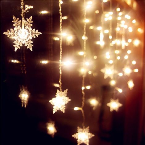Rideau lumineux LED flocons de neige - Couleurs changeantes - 3,5 m - 16 flocons - 80 LED - Blanc chaud - Idéal pour la maison, l'église, les mariages et les anniversaires (1/5)