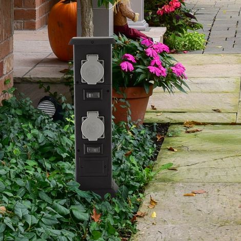 Presa di corrente resistente alle intemperie IP44 Colonna elettrica da giardino Presa di corrente quadrupla da esterno, nera, max. 3680 Watt 16A, LxLxH 16x16x40, terrazza
