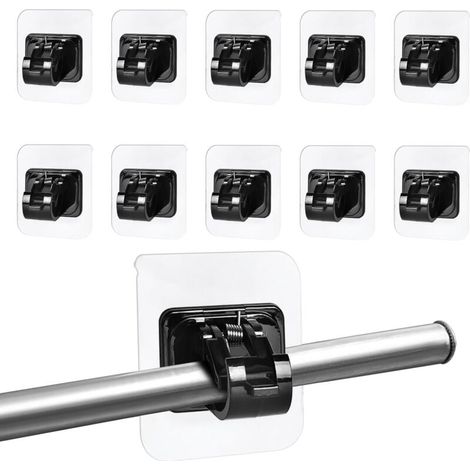 20 Stück schwarze Gardinenstangenhalter ohne Bohren, transparente selbstklebende Gardinenstangenhalterungen, selbstklebende Gardinenstangenhaken für Küche und Bad FLITI (1/4)