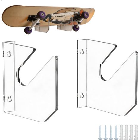 Porte Ski Mural, Support Ski Mural, Skateboard Snowboard Support Murals, en Acrylique Transparent pour Planches Lot de 2 13x12x3cm (1/5)