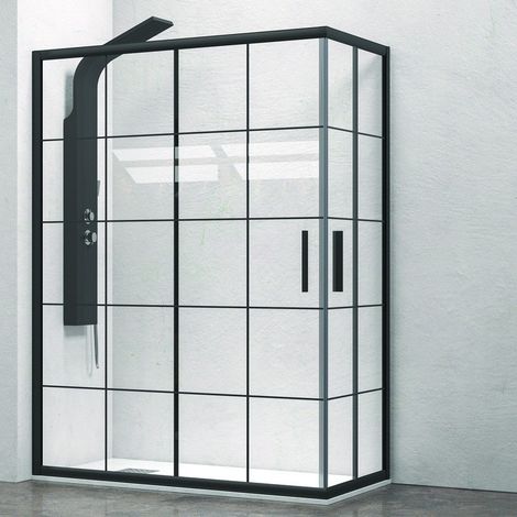 Box doccia nero 120x90 vetro a quadrati neri NICO-B1000 kamalu
