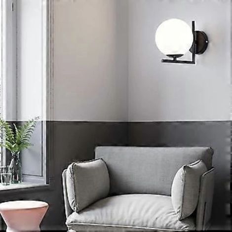 Applique murale LED, applique avec boule en verre, culot E27, applique moderne pour intérieur, abat-jour sphérique en verre, idéale pour salle de bain, chambre, escalier ou couloir.