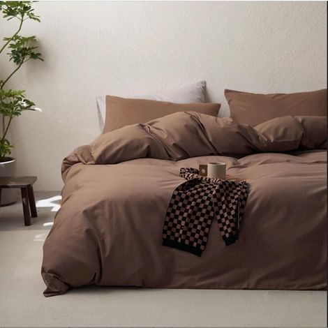 Housse de Couette 220x240 Marron Foncé et 2 Taies d'oreiller 65x65 (1/5)