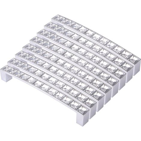 Lot de 8 poignées carrées en strass transparents de style européen pour portes de placard, armoire et tiroirs, 128 mm (1/5)