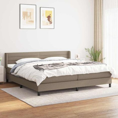 Cama box spring con colchón tela gris taupe 200x200 cm (1/5)