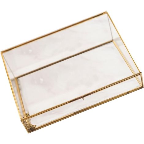 Boîte à Bijoux en Verre Trapézoïdal Doré Élégante pour Rangement de Bijoux, Décor Noble et Simple, pour Mariages et Anniversaires (1/5)