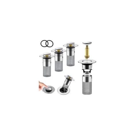 Colador de desagüe de suelo de acero inoxidable, juego de 3 tapones de desagüe emergentes para fregadero - Crezuo (1/4)