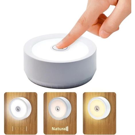 Veilleuse LED avec bouton tactile et aimant pour lit, applique murale sans fil, trois couleurs pour chambre et placard (1/5)