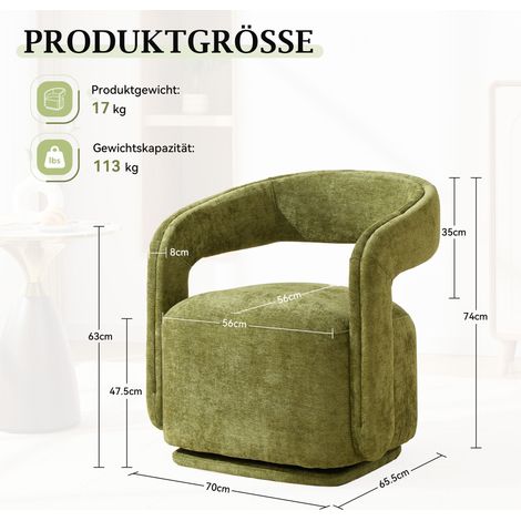 Fauteuil pivotant 065 à 360°, design tonneau en chenille texturée verte, fauteuil lounge salon et coin lecture, fauteuil d'appoint moderne (1/4)