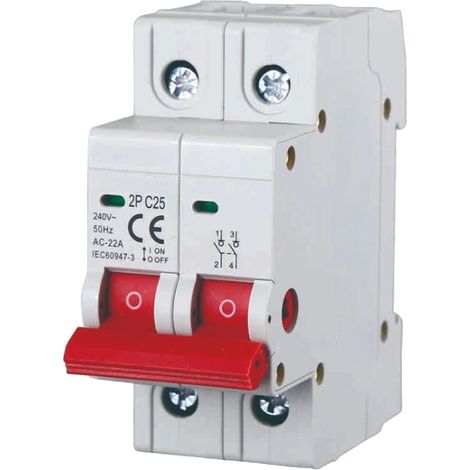 gloca Set 1 Lasttrennschalter 2P 25A 220V DIN-Schienenmontage belegt 2 Module