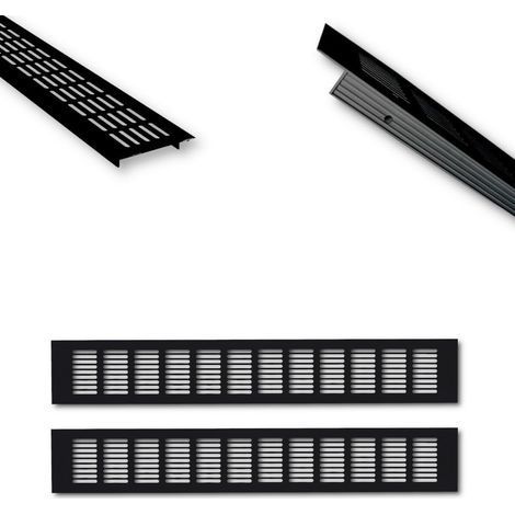 Grille d'aération en aluminium - 50 x 8 cm - Noir - Grille d'aération de porte par paire de 500 mm - Ventilation idéale pour cuisine, salle de bain, toilettes, armoire - Moustiquaire - Grille (1/4)
