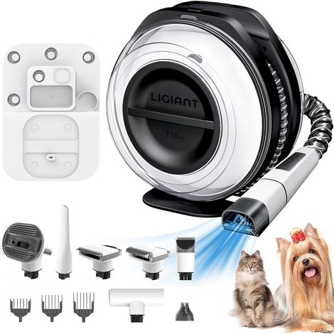 Aspirateur Poil de Chien et Chat, Kit Toilettage 7en1, Tondeuse, Lime, Brosses, Silencieux, Grand Réservoir 2,2L, Idéal Contre la Perte de Poils à la Maison, en Voiture, en Extérieur (1/5)