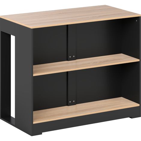 Tavolo Bancone Bar 113x60x90 cm Isola da Cucina con 3 Ripiani per Soggiorno e Salotto in Truciolato Nero e Legno (1/5)