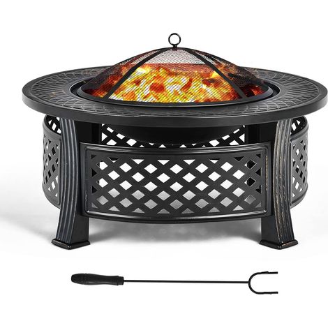 Costway – Brasero extérieur rond 81 cm 3 en 1 – Foyer à bois en acier résistant aux hautes températures – Tisonnier et housse de pluie inclus – Pour camping et jardin (1/5)