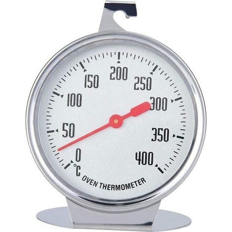 Stainless steel oven thermometer – Measuring range 0 to 400 °C – Long red pointer for accurate readings – Stable hook and base (1/5)