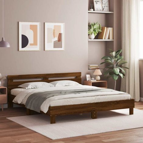 Cadre de lit LED RGB avec sommier à lattes chêne marron 160 x 200 cm sans matelas - PANGIVO (1/5)