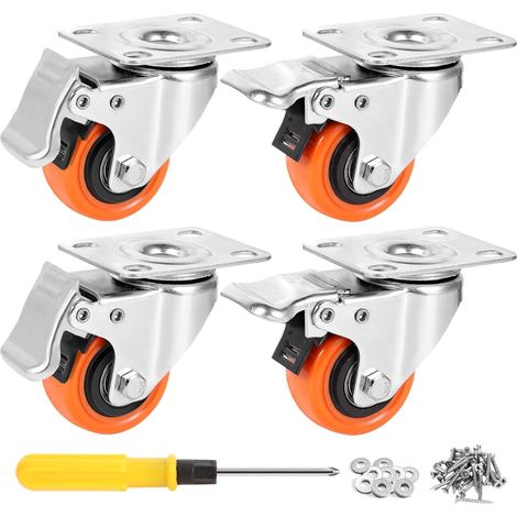 Ruote per mobili da 50 mm con 4 doppi freni di bloccaggio, ruote girevoli a 360 gradi in poliuretano per carichi pesanti fino a 270 kg. (1/5)