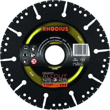 Disco da taglio diamantato - TOPLINE - DG210 Allcut - 125 X 3,0 X 2,5 X 22,23 mm RHODIUS
