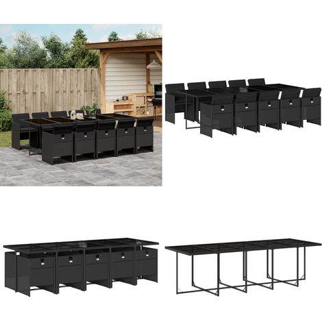 11-tlg. Garten-Essgruppe mit Kissen Schwarz Poly Rattan - Gartentisch - Gartenmöbel Set - Outdoor Möbel - Esstisch - Gartenstühle - Home & Living