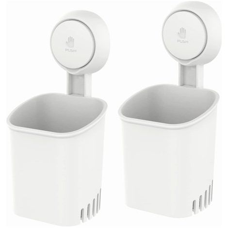 Support à ventouses en 2 parties, porte-brosse à dents antichoc, boîte de rangement pour salle de bain, support de douche à ventouses, support de douche autonettoyant, fixation murale (1/5)