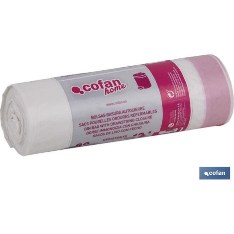 Selbstschließender Müllbeutel 35x50 G.120 Weiße Farbe 20 Einheiten