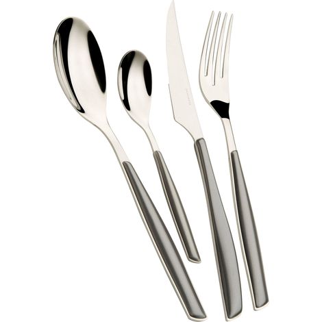 Ensemble de 24 Couverts en Acier Inoxydable 18/10 et poignée Argent. Ensemble de Couverts 6 Personnes composé de 6 cuillères, 6 fourchettes, 6 Couteaux et 6 cuillères à café (1/5)