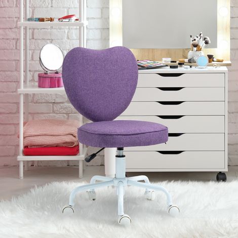 Violet - Chaise de bureau en forme de cœur, chaise de bureau avec 5 roulettes pivotantes et hauteur réglable en tissu, 40x50x79-89cm (1/4)