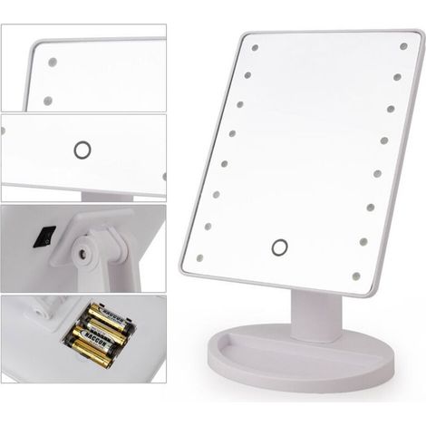 Miroir 16 Led Réglable 360 Degrés écran Tactile Miroir De Maquillage De Salle De Bain