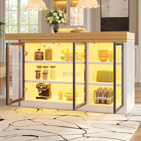 Ausziehbarer Tisch mit Sideboard und LED-Beleuchtung, 120-197 x 40 x 72 cm, weiß HAVRYA (1/5)
