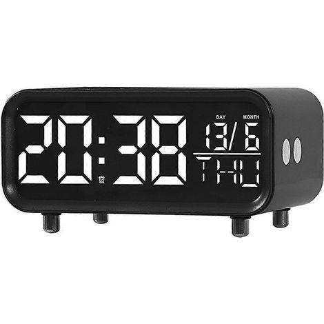 Multifunktionaler Tischwecker mit kabelloser Ladefunktion, schwarze LED
