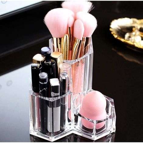 Make-up-Organizer, Pinselhalter, 3-teilig, Acryl-Aufbewahrungskoffer für Kosmetik, Make-up-Ständer (1/5)