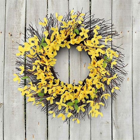 Couronne de fleurs jaunes pour porte d'entrée, jardin de ferme, mariage en extérieur (1/4)