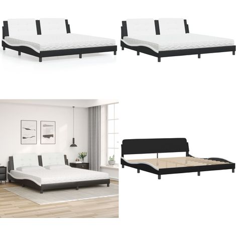 Lit avec matelas Zadar noir et blanc 200x200 cm similicuir - Matelas en mousse - Coussin de tête de lit (1/5)