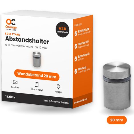 Abstandshalter Glas Halterung Schilderbefestigung Wandabstand Edelstahl 20 mm (1/5)