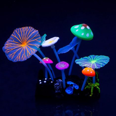 Décor Aquarium Plante Corail Effet Brillant Imitation Champignon Feuille Lotus Coloré Réaliste Silicone Ornement pour Paysage Bassin Poisson (1/5)