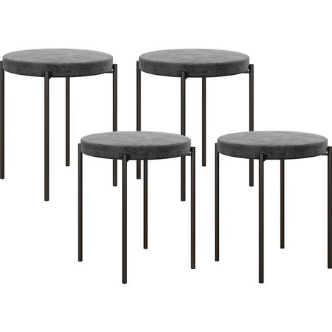 Tabourets de cuisine, lot de 4, empilables, aspect velours, jusqu'à 100 kg, structure en acier, 41,5 x 41,5 x 46 cm, gris foncé